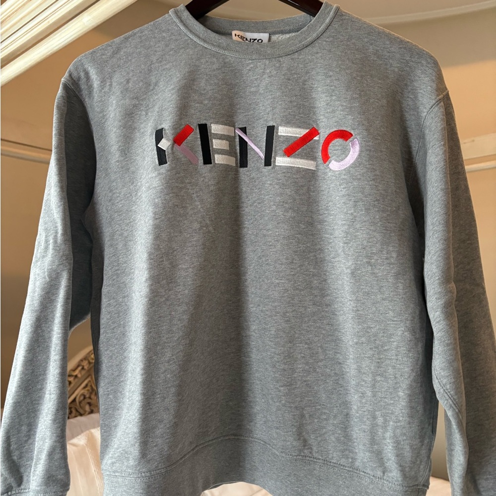 Kenzo Grey Crewneck with Multicolor Logo Embroidery